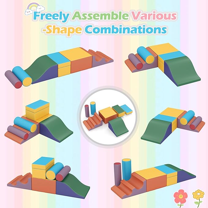 MU Soft Climbing Toys for Toddlers, Soft Foam Climbing Blocks, PU Leather Gym Climb & Crawl Soft Activity Playset, Indoor Climbing Toys Equipment for Kids and Children, Classic Yellow