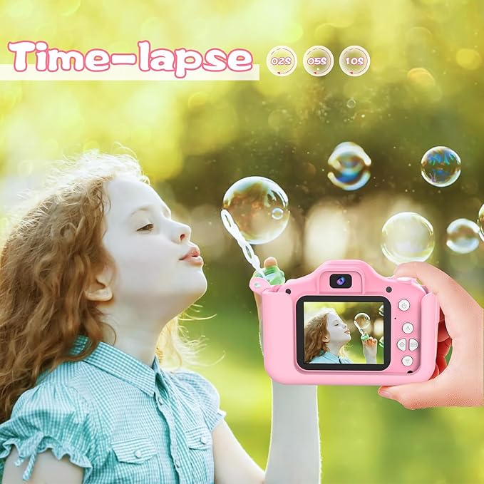 PROGRACE Kids Camera for Girls and Boys - Ages 3-12, Digital Video Camcorder Toy with Cartoon Soft Cover - Unicorn Camera with 32GB SD Card - Best Christmas Birthday Gift for Kids, Pink