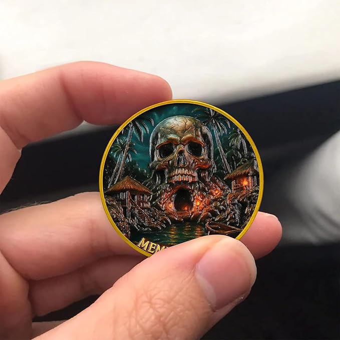 AtSKnSK Memento Mori Coin Momento Mori Coin Skull Coin Stoic Gifts Memento Mori Calendar Living Memento Mori Amor Fati Coin (Skull Island)