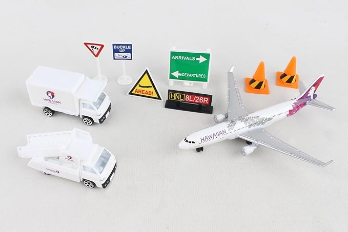 Daron Hawaiian Airlines 12 Piece Playset with Die-Cast Metal Model Airplane with Plastic Parts, Cars and Transportation Toys for Kids Ages 3+