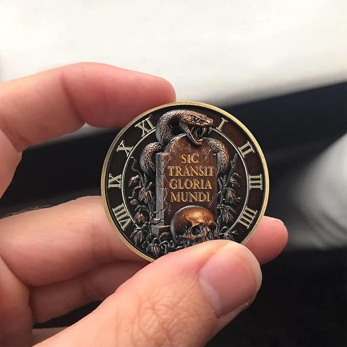 AtSKnSK Memento Mori Coin Momento Mori Coin Skull Coin Stoic Gifts Memento Mori Calendar Living Memento Mori Amor Fati Coin (Gravestone Skull Snake)