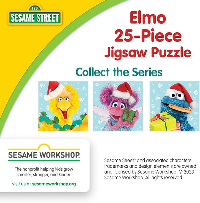Masterpieces Sesame Street Elmo Puzzle, 25 Piece Holiday Jigsaw Puzzle for Kids, Christmas Square Sesame Street Toy, 10"x10", Ages 12 Months+