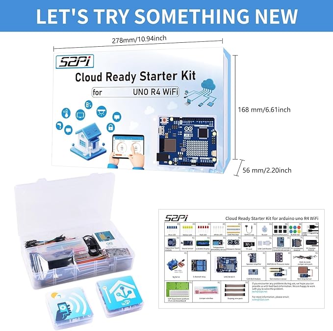 GeeekPi Cloud Ready Starter Kit with UNO R4 WiFi, Bluetooth, I2C, 12x8 LED Matrix, IoT Integration and Tutorials for Beginners & Engineers