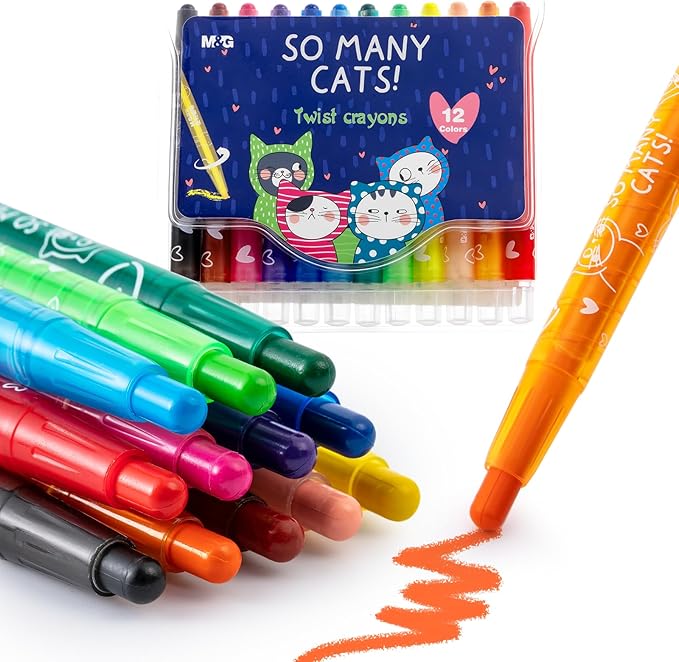 M&G 12 PCS Twist Gel Crayons for Kids Toddlers,Non-Toxic Crayon Set for Glass and Paper with Clear Plastic Crayon Case, Art Supplies for Coloring Book for Gifts and School Projects