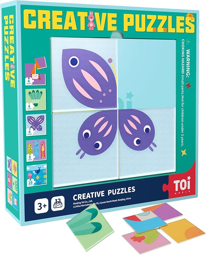 TOI Creative Puzzles for Kids 3-5, Educational Game for 3+ Year Old, Brain Teaser Jigsaw Puzzle with Game Board, Toddler Preschool Learning Activity Color Shape Cognition