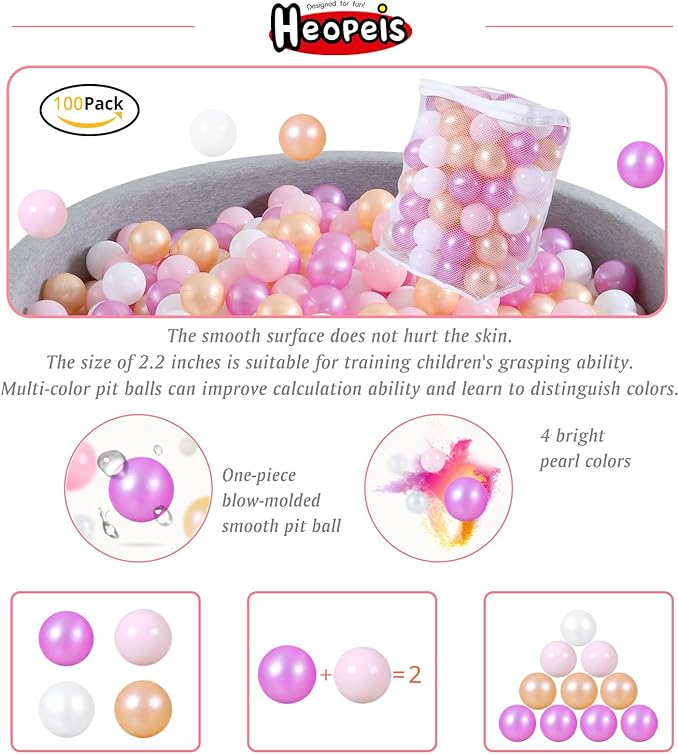 Ball Pit Balls Pack of 100 200 500 - Star and Round Set BPA Free Phthalate Free Non-Toxic Crush Proof Play Balls Soft Plastic Balls for Toddlers Baby Kids Birthday Pool Tent Party