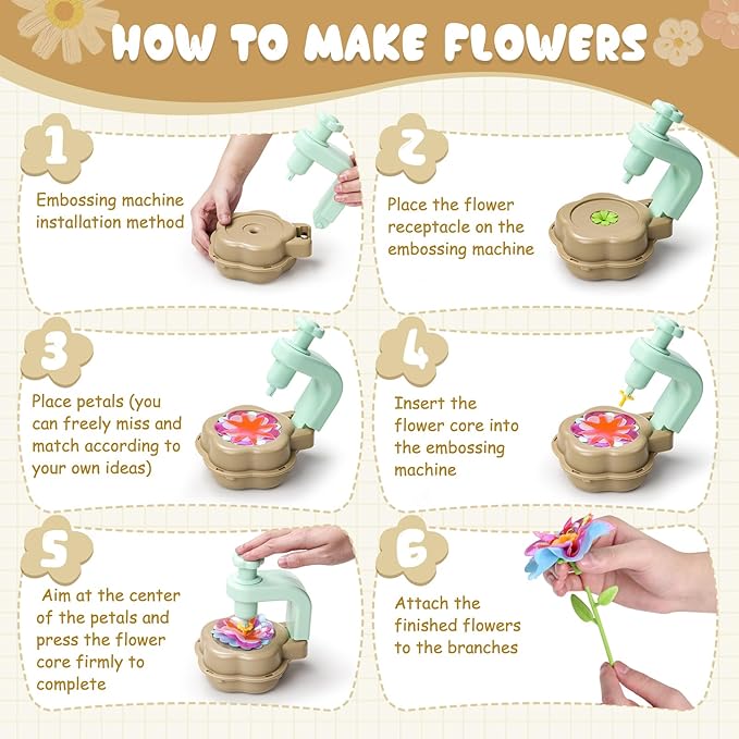 Scvcid DIY Art Flower Toys Include Extra Accessories Set, Arts and Crafts Activity Kit for Kids Ages 3-12, Fabric Bouquet Craft for Toddler, Birthday Gifts for 3 4 5 6 7 8 9 10 11 12 Year Old Girls