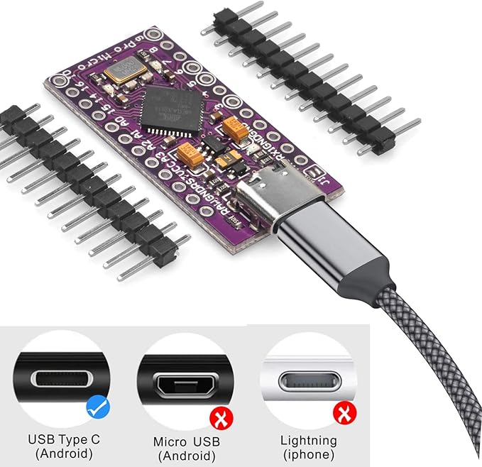 3pcs Pro Micro Board 5V/16MHz Module Board Type C Port for Arduino Leonardo