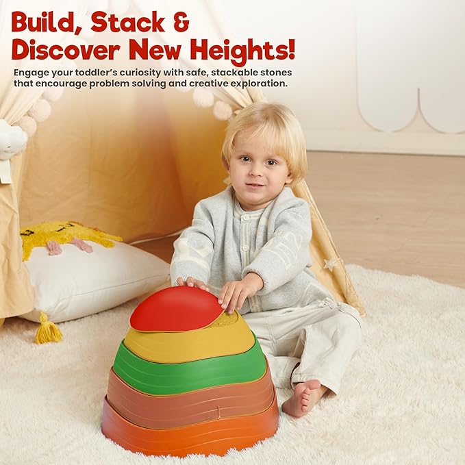 Stepping Stones – Indoor & Outdoor Obstacle Course Toys for Kids – Montessori Sensory & Motor Skill Development, Coordination & Active Play – Textured Educational Play Set