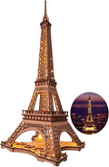 ROBOTIME 3D Puzzle for Adults DIY Model Building Kit with LED Light Wooden Eiffel Tower Craft Kit Architecture Toy Set Brain Teaser Gifts for Friend