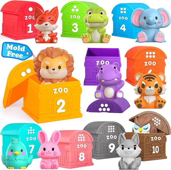 Oriate Animal Toddler Learning Toys, Sensory Learning Toy Safari Animal for Counting Sorting, Zoo Animals Educational Finger Puppets Stacking Montessori Toys, Kids Birthday Gift 20Pcs 12M+
