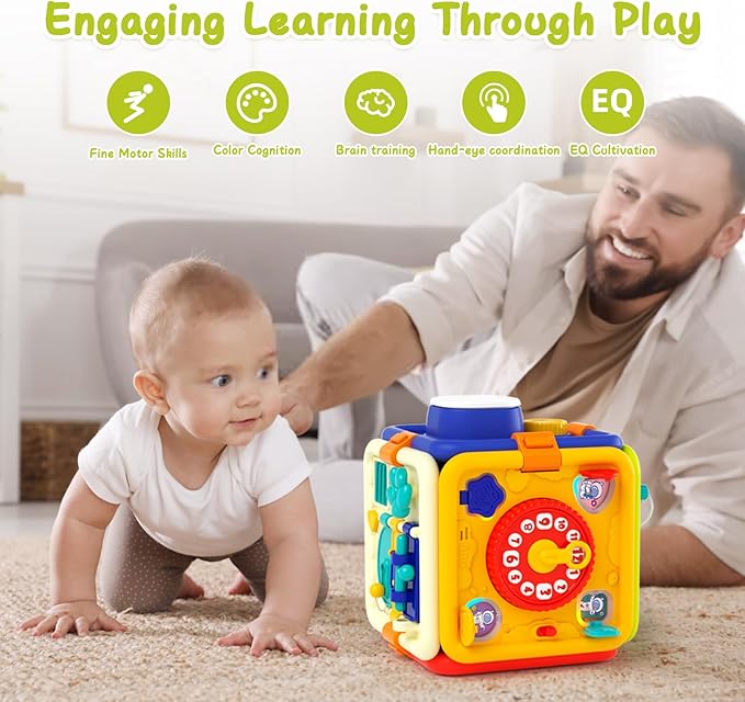 Busy Board for 1+ Year Old Girl & Boy Gifts, Montessori Toys for 1 2 3 4 Year Old Toddler, 6-in-1 Educational Early Development Toys for Toddlers 2-4, Christmas, Birthday Gift for 1-4 Year Old Kids