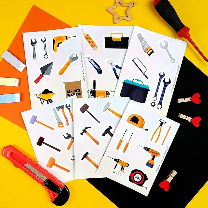 BulbaCraft 100Pcs Tool Stickers, Hammer Stickers, Hammer Decals, Tool Box for Boys and Girls, Gifts for Women & Men