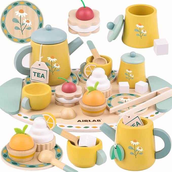 Tea Sets for Toddlers 3-5 Girl Birthday Gift 3 Year Old Princess Party Wooden Play Food Toy Sets for Kids Kitchen Accessories Age 3 4 5 6 Wood Educational Toys
