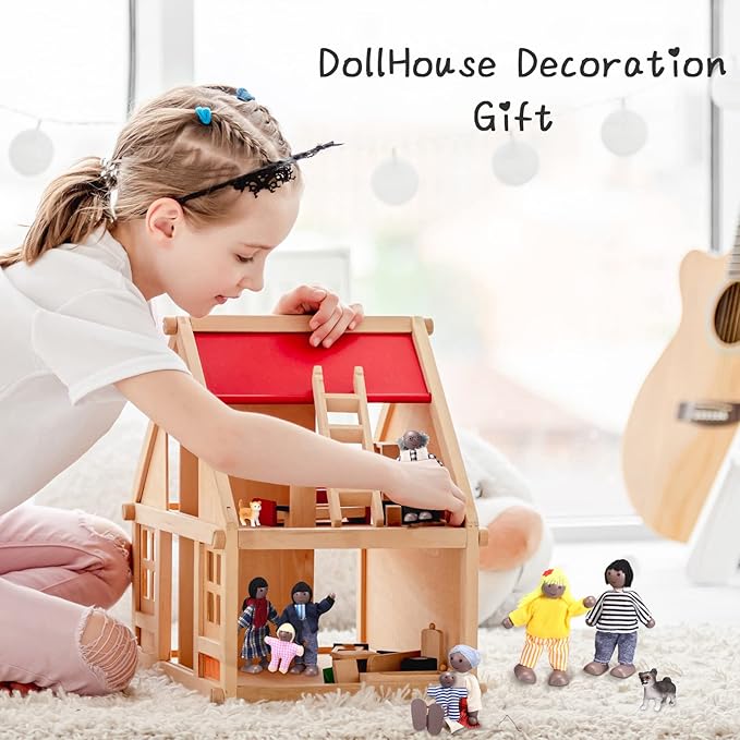 Skylety 10 Pcs Wooden Dollhouse Set of Mini People Figures Dollhouse Dolls Wooden Doll Play Figures Accessories(Stylish Style)