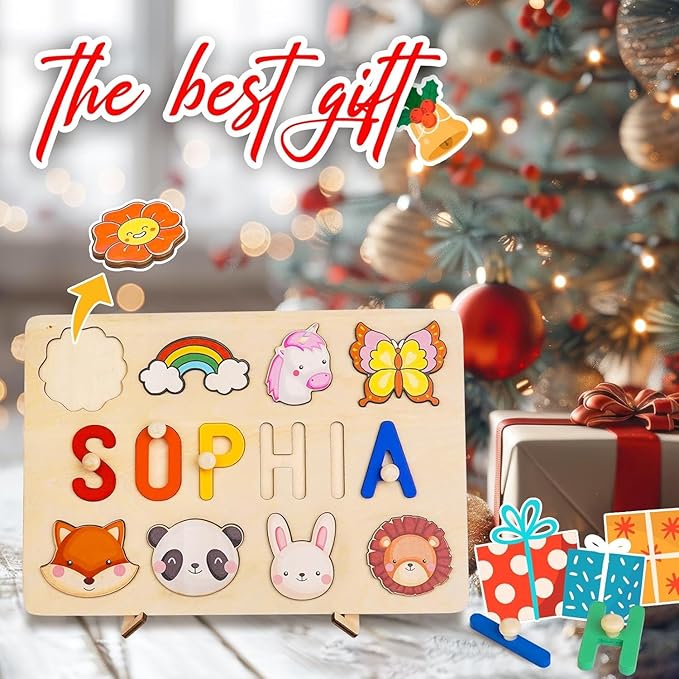 Personalized Name Puzzle for Kids, Wooden Puzzles for Toddlers 1-3, Custom Baby Toddler Toys for 1 Year Old, Personalized Christmas Birthday Gifts