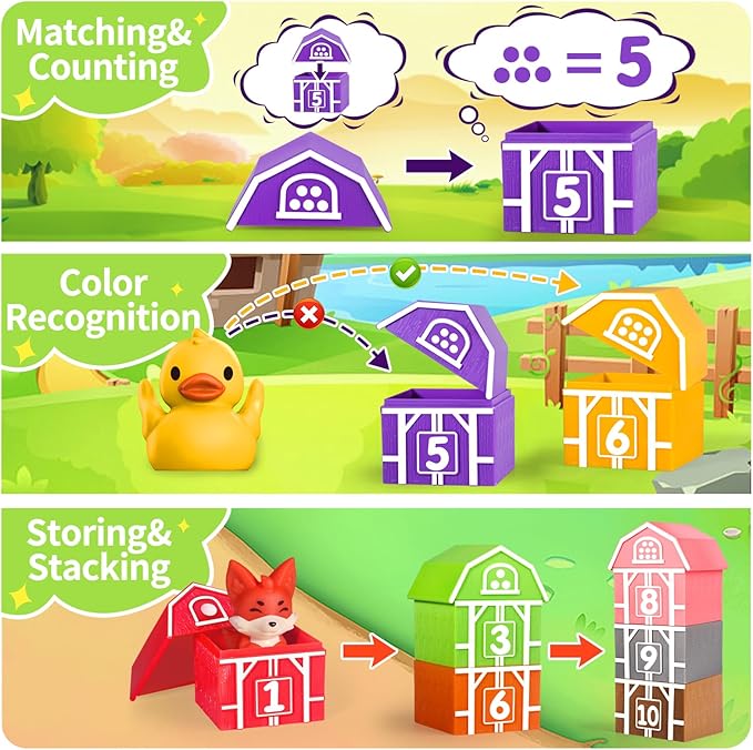 Oriate Learning Farm Animals for Toddlers 1-3, 20Pcs Farm Animals Barn Toy Montessori Counting, Matching & Sorting Fine Motor Games, Birthday Easter Gift for Baby Boys Girls Age 12M+