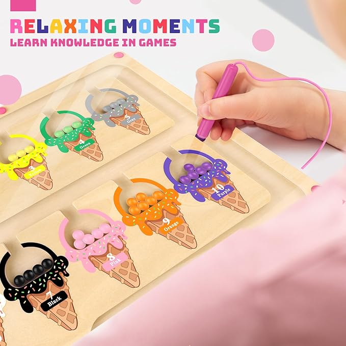 Montessori Magnetic Color and Number Maze Toy for Toddlers Fine Motor Skills Educational Play for Girls Ages 3 to 5 Birthday Gift Interactive Learning Magnetic Maze