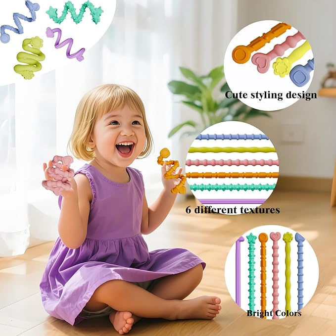 Fidget Toys Sensory Sticks (6 Pack) - Textured Stress Relief Toys for Kids - Sensory Toys for Autism, ADHD, Stress Relief - Calming Classroom Must Haves, Travel Essentials for Kids & Adults