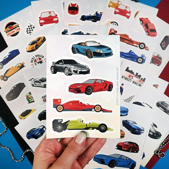 BulbaCraft 100Pcs Race Car Stickers, Racing Stickers and Decals, Race Car Party Favors, Racing Gifts, Gifts for Women & Men