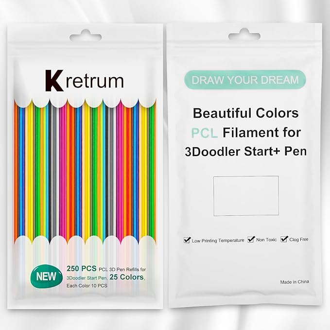 25 Colors 250 Strands 3D Doodler Refill Packs for 3Doodler Start+ Pen 2.5mm 3D Doodler Pen Refills PCL Only for 3Doodler Start+ Pen Each Color 10pcs Total 250 pcs