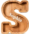 Summidate Customized Name Large Wooden Piggy Bank for Kids Boys Girls Alphabets Letter A-Z Coins Bills Money Change Bank Box Initial on Clear Cover (Laser Engraved) (Alphabet-S, Personalized-9")