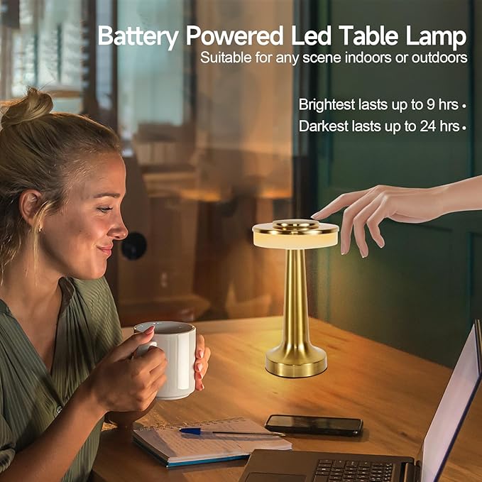Cordless Table Lamp, Portable LED Desk Lamp, Table Sensor Control Beside Lamps, Kids Night Light with Stepless Dimming & Charging Completed Tip Light & 3 Colors Changing
