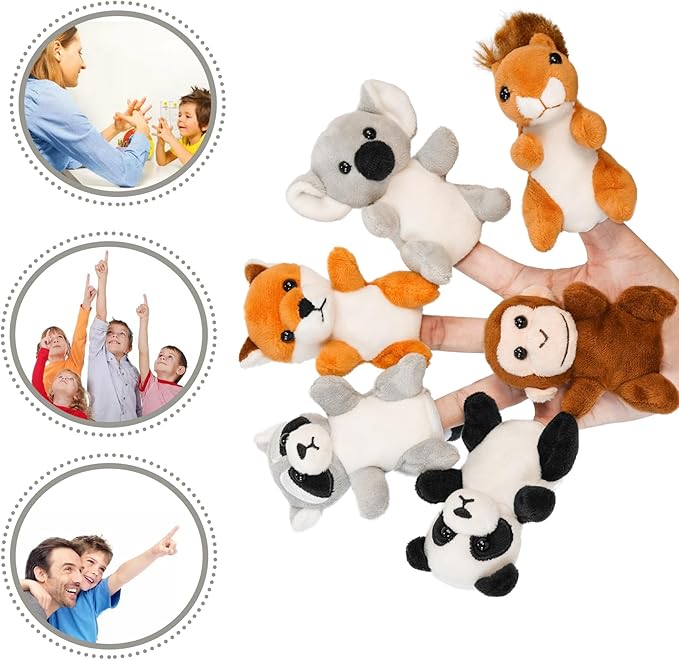Farm 6pcs Finger Puppets Set, Cute Animal Puppet Mini Hand Puppets Role-Playing Story Animal Soft Plush Toy for Kids Monkey, Fox, Squirrel, Raccoon, Panda, Koala (jungle01)