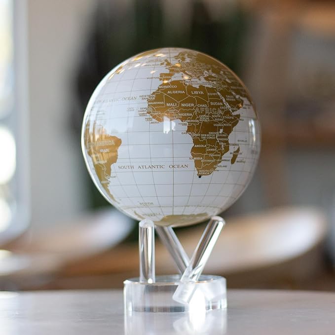 MOVA Globe – White and Gold 4.5” | Solar-Powered Rotating World Globe for Desk | Elegant Modern Decor | No Batteries or Wires