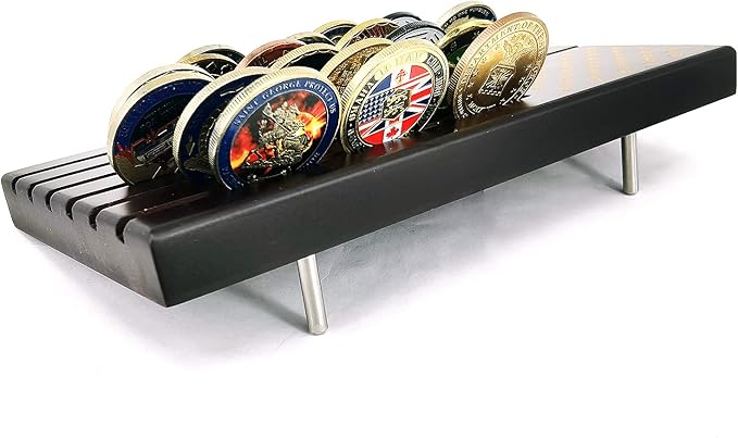 Aomcisi 6 Rows Coin Holder, Challenge Coin Display Stand Military Coin Holder Holds 36-40 Coins