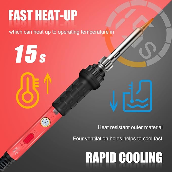 Soldering Kit, 60W Soldering Iron, 110V Welding Kit with Ceramic Heater, Portable Solder Irons with 5pcs Extra Tips, Stand, Solder Tube, Sponge, for Electronic Repair