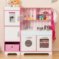 HONEY JOY Kids Kitchen Playset with Lights, Wooden Little Chef Toy Kitchen Set with Storage Bin, Ice Maker & Oven & Stove, Cooking Utensils, Play Kitchen for Toddlers, Gift for Boys Girls, Pink