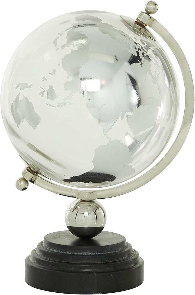 Deco 79 Marble Globe with Marble Base and Tiered Base, 8" x 8" x 13", Silver