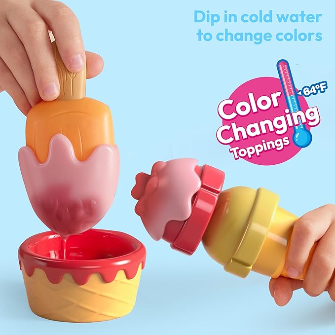 Ice Cream Play Food Pretend Toy for Role Play, Play Kitchen Accessories, Christmas Preschool Gifts for Girls Boys Kids Toddlers 3+
