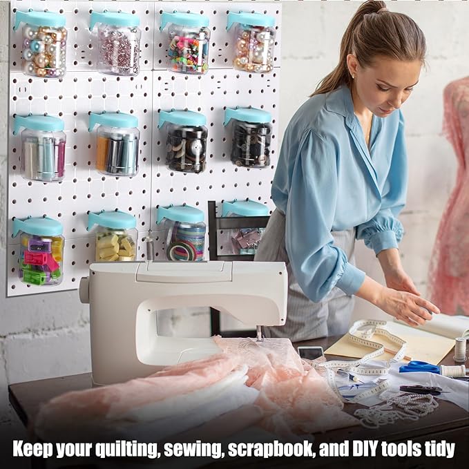 Unittype 20 Set Pegboard Organizer Accessories Peg Boards Jars with Lids Plastic Pegboards Bins Storage Containers Clear Peg Board Wall Organizer for Garage Sewing Office Home Supplies(Light Green)