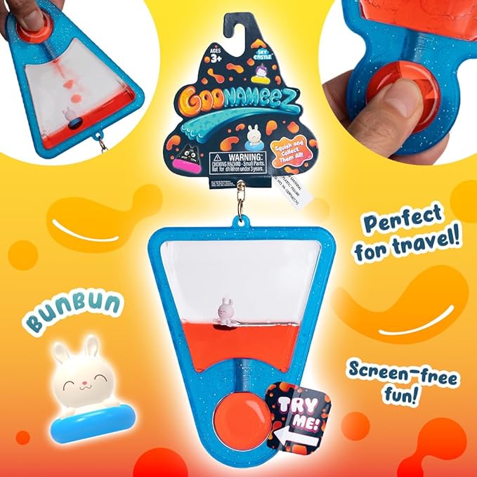 Goonameez, Hand-Held Sensory Toy with Floating Characters, Mesmerizing Water Mix Fidget Toy – Collect All 6 Unique Shapes for Squishy Fun, Perfect Travel Toy! (BunBun)