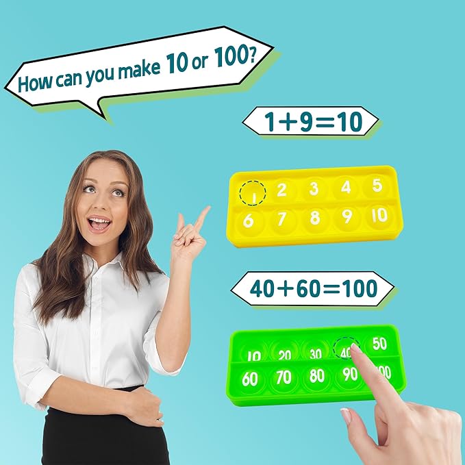 Ten Hundred Frame Popper, Math Fidget Sensory Toys, Ten-Frame Counting Toy, Educational Toy for Kids Classroom Group Learning Activities(Pack of 10)