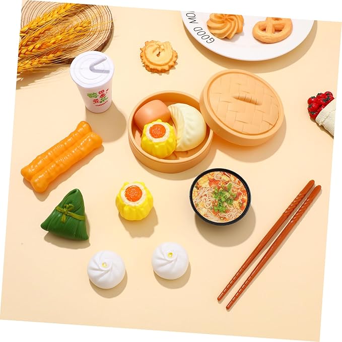 Chinese Breakfast Pretend Play Food Sets for Kids Kitchen 2 Sets Chinese Breakfast Mini Food Play Set Children Pretend Play Toy for Children Family Dollhouse Furniture