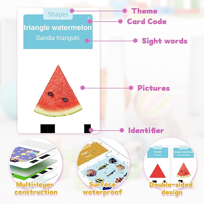 HOMESTEC Toddlers Bilingual Spanish & English Talking Flash Cards with 288 Sight Words, Speech Therapy Toys for 1 2 3 4 5 6 Years Old Boys and Girls, Learning Educational Kids Gifts (Pink)