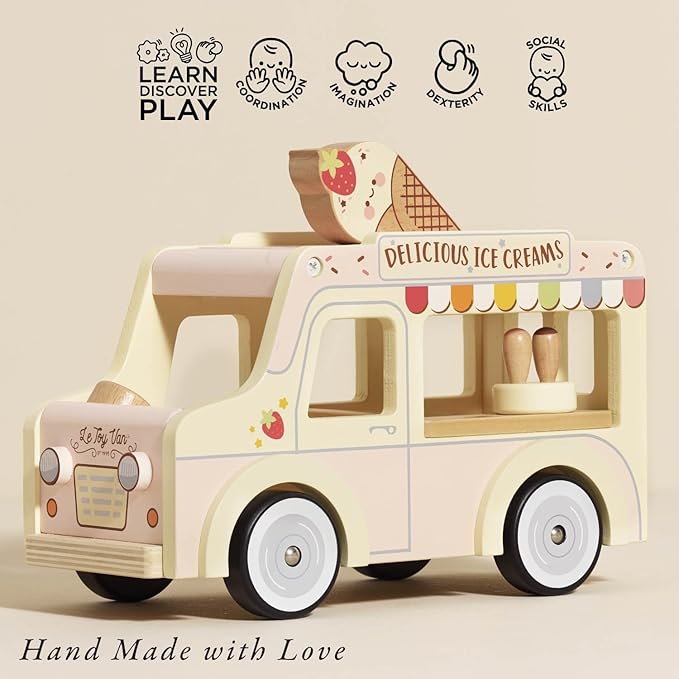 Le Toy Van - Wooden Doll House Dolly Ice Cream Van Play Set for Dolls Houses | Daisylane Dolls House Furniture Sets - Suitable for Ages 3+