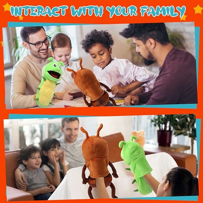 Lenwen 6 Pcs Operation Christmas Items Bulk Animal Hand Puppets with Working Mouth 10 Inches Plush Puppets for Toddler Kid Storytelling Imaginative Role Play Show Party Gifts(Insect)