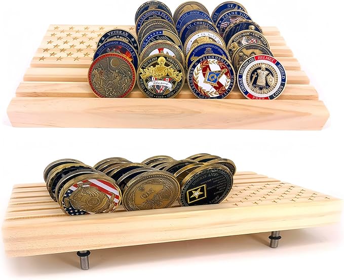 American Flag Solid Wood Military Challenge Coin Display Stand Coin Display Case