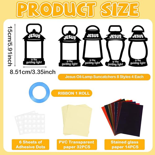 32 Sets Jesus is the Guiding Light Suncatchers Craft Kit DIY Window Stained Glass Effect Religious VBS Paper Craft Home School Classroom Decoration Kid Birthday Gift Creative Art Project Activity Game