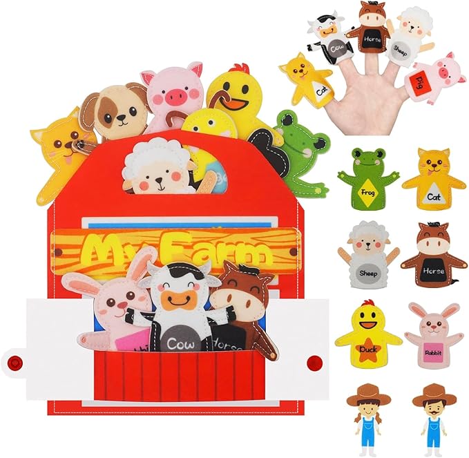 Animals Finger Puppets for Kids Ages 3-5, Felt Montessori Toddler Finger Puppets, Early Learning Interactive Play Kit, Road Trip Airplane Travel Toys, Farm Story Boys and Girls Birthday Gifts