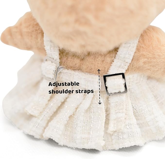 Clothes for 17cm Dolls, Premium Handmade Dolls Accessories with Chic Grid Bow Spaghetti-Strap Dress Set, High-End Fashion Outfit for Play & Display - White (No Doll)