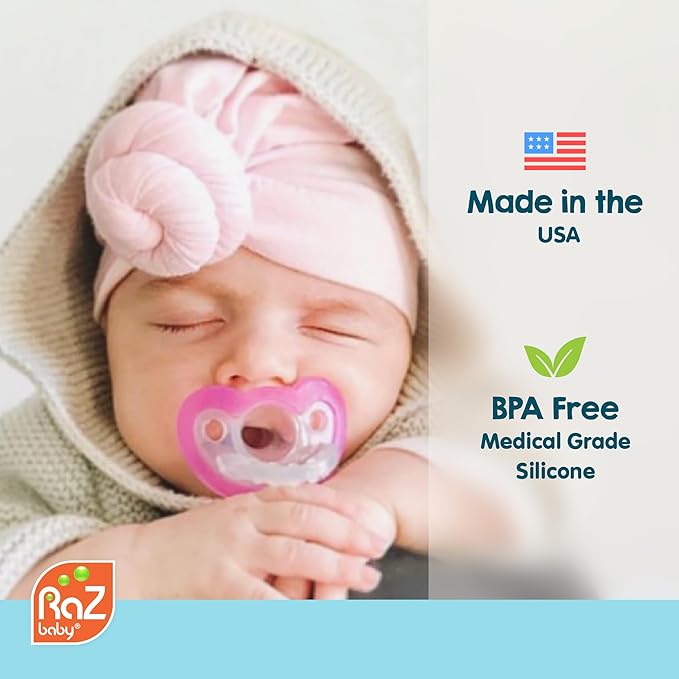RaZbaby JollyPop Pacifier, Holder w/Detachable Baby Pacifier, Stuffed Animal RaZbuddy, All Ages 0M+, 100% Medical Grade USA Made Silicone, Machine Washable, Textured & Easy to Hold – Puppy