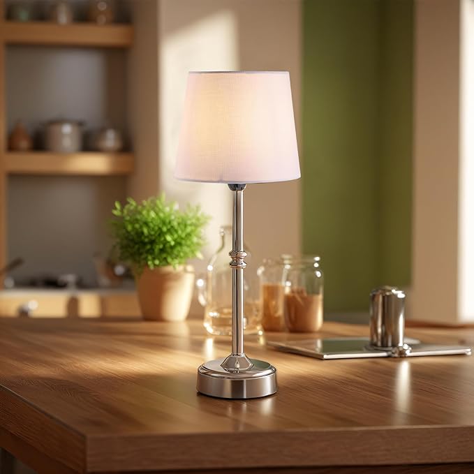 Wireless Table Lamp - Rechargeable LED Desk Lamp with Dimmer, 3 Brightness Levels, Swedish Design for Home, LED Light Bulb Included, for Office, Kitchen or Bedroom (Silver)