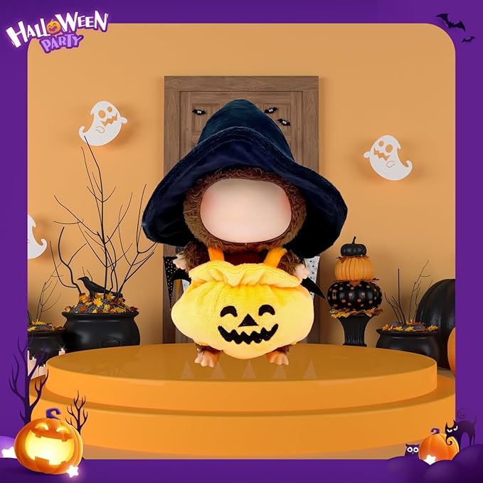 17cm Doll Clothes Set, Halloween Themed Costume, Pumpkin Outfit and Witch Hat for 6.7inch Dolls Suit, Cute Fashion Dress Up Clothes Accessories for 1st/2nd/3rd Gen Doll