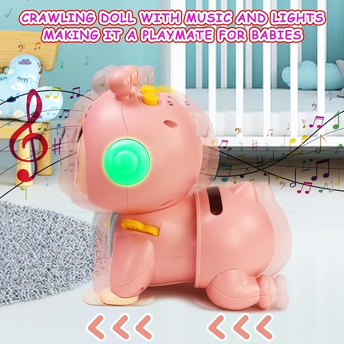 Crawling Baby Toys, Fun Tummy Time Toys for Toddler with Music and Light, Interactive Walking Moving Sensory Toys for Infant Baby Girls Boys, Age 12 to 18 Months