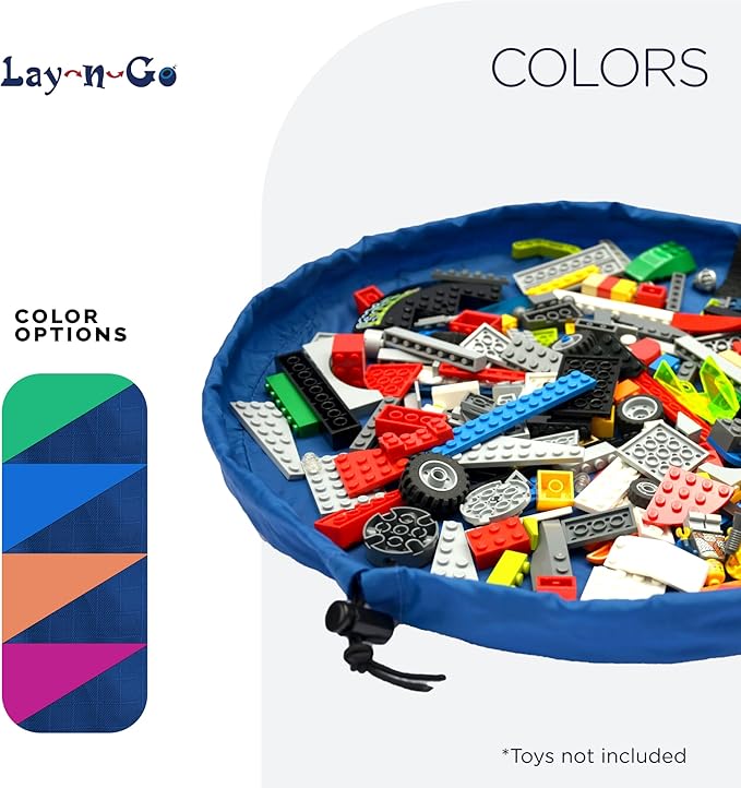 Lay-n-Go 2-in-1 Small Portable Drawstring Toys Storage Organizer and Play Mat for Room and Travel, Made for Kids and Toddlers with a Durable Patented Design